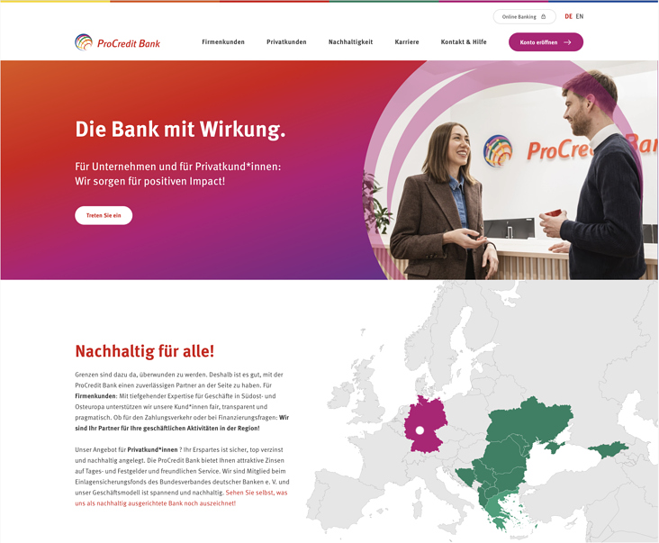 Homepage ProCredit Bank Deutschland