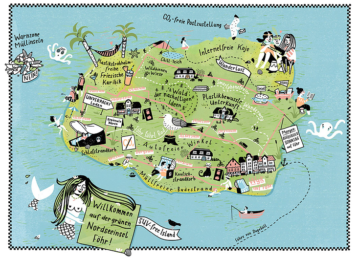 Insel karte Illustration Nordseeinsel Föhr