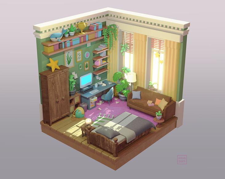 Bedroom 3D stylized