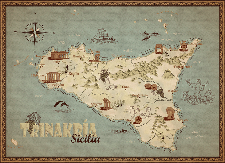 Illustrierte Karte vom antiken Sizilien, personal work