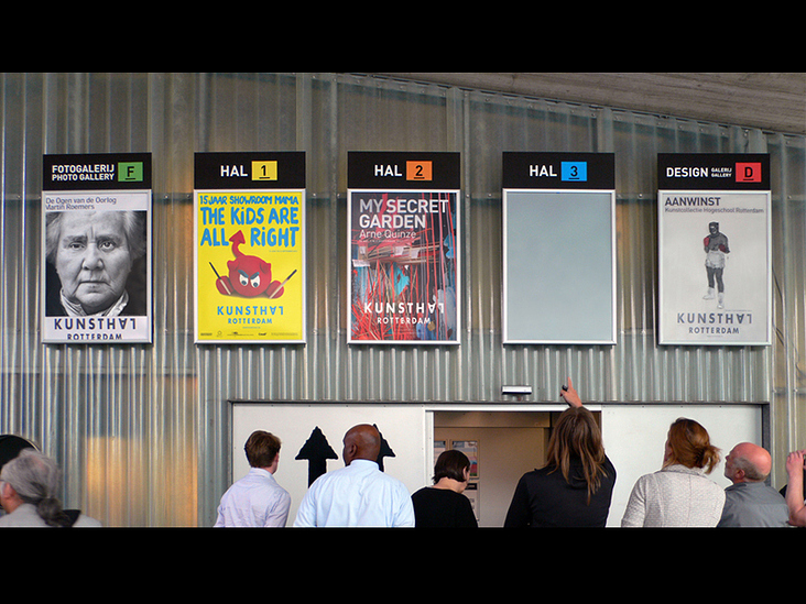 Kunsthal Rotterdam Signage System – Posters on façade / way finding link to exhibition spaces