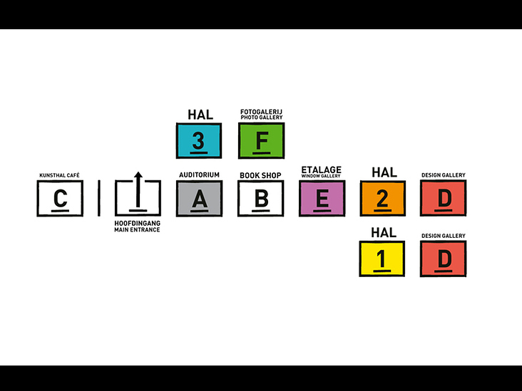 Kunsthal Rotterdam Signage System – Signage / Wayfinding System / Halls / Exhibition spaces according to floor plan in the buil