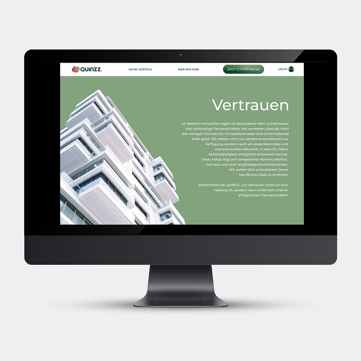 Web Design QUINZZ. Immobilienmakler Website