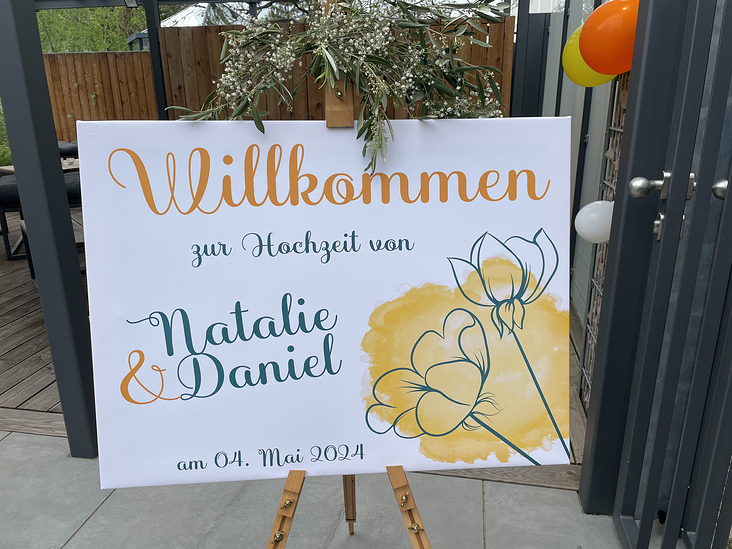 Willkommensschild zur Hochzeitsparty