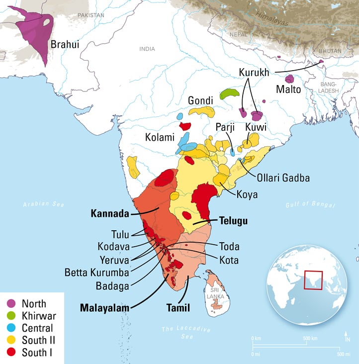 Karte Sprachgebiete Indien