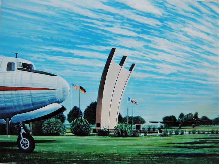 Luftbrückendenkmal Rhein Main Airbase, Acryl auf Sperrholzplatte.