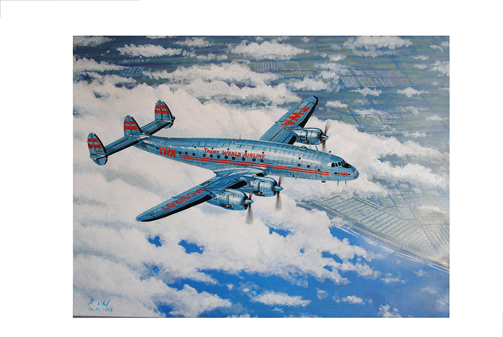 Lockheed Constellation der TRANS WORLD AIRWAYS-TWA, ÖL auf Leinwand