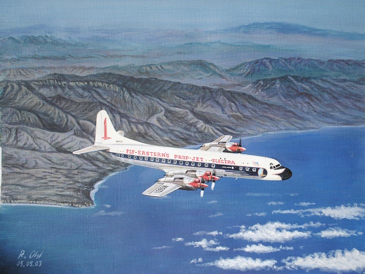 Lockheed Electra der Eastern Airlines 1950er Jahre / Acryl auf Ölkarton