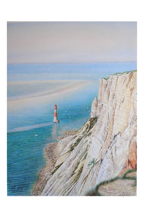 Englische Steilküste am Ärmelkanal, „Beachy Head“, Buntstifte auf Malkarton