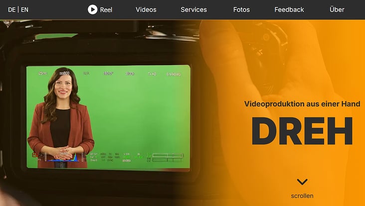 Eine interessante Scrollanimation verbildlicht den Arbeitsprozess des Videoproducers.