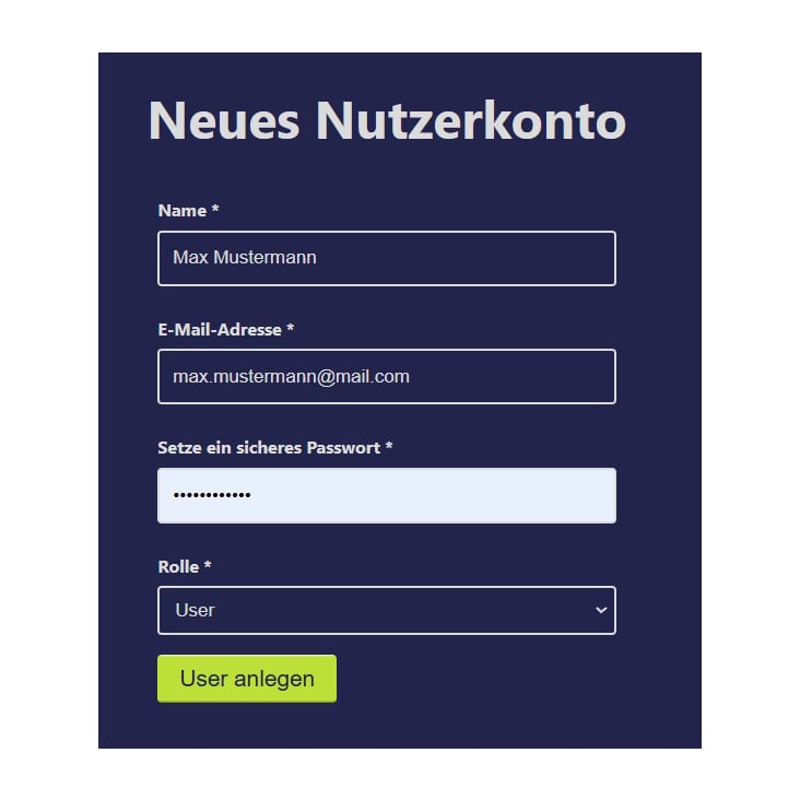 Verschiedene Nutzerrollen ermöglichen einen selektiven Zugriff auf die verschiedenen Bereiche der App.