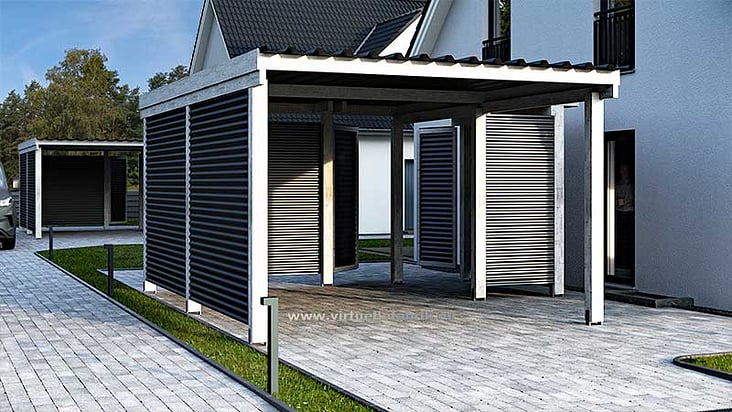 3D-Visualisierung von einem Carport mit Trapezblech