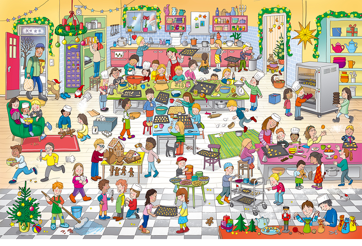 Wimmelbild Weihnachtsbäckerei