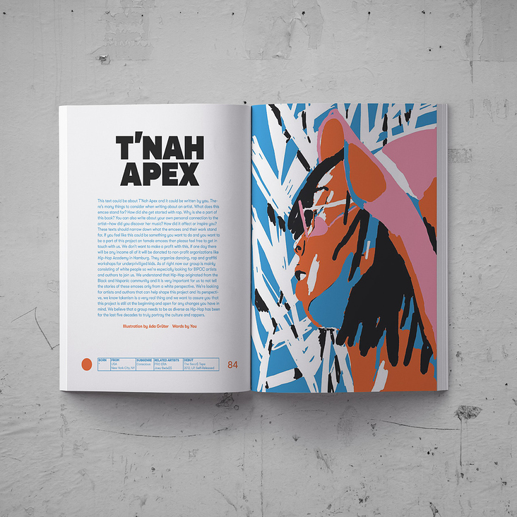 Buchprojekt Female Emcees – Portraitillustration von T’nah Apex