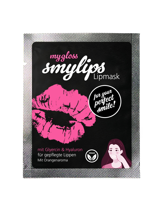 Gestaltung mygloss/smylips-Lippenmasken-Sachet (Frontansicht)