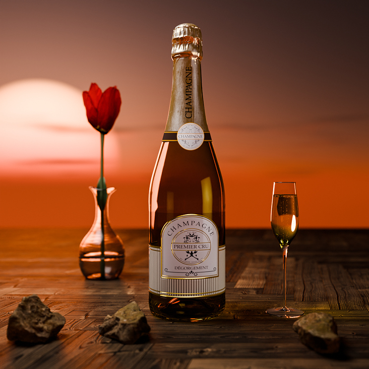 Champagner mit Liebe präsentiert
