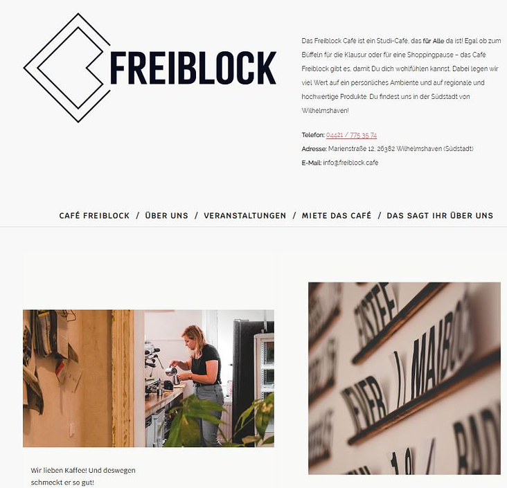 Website Café Freiblock