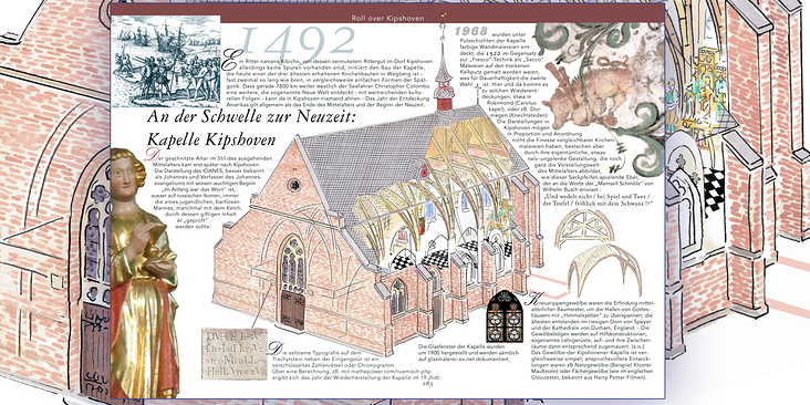 Schnitt durch spätmittelalterliche Kapelle, nach Grundriss und Fotos
