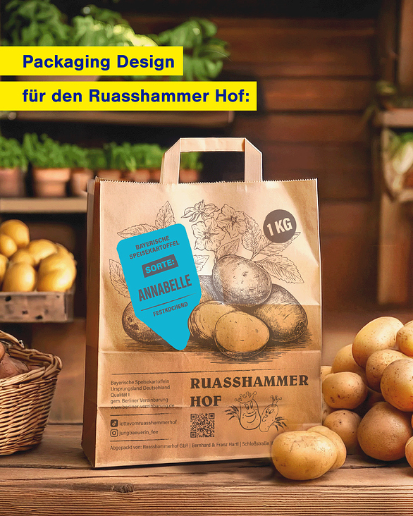 Illustratives Packaging Design für Kartoffel-Tragetaschen // Kunde: Ruasshammer Hof