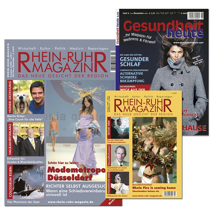 Titelseiten des RHEIN-RUHR-MAGAZINS und der Gesundheit heute