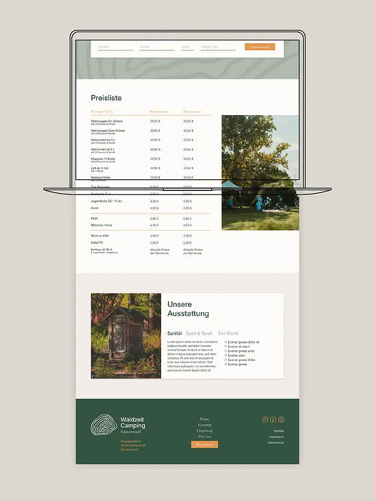 Waldzeit Camping Website Preisliste