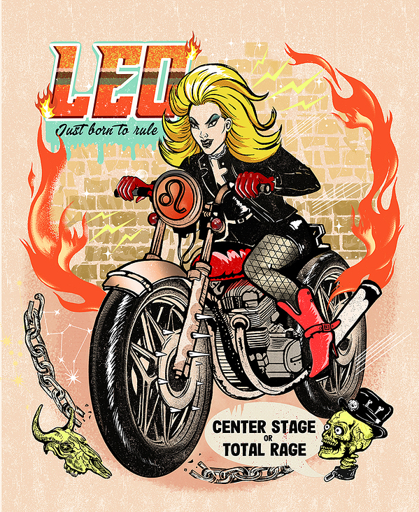 „Leo“, Zodiac & Pin-up Girls illustration series, 2025, procreate + photoshop