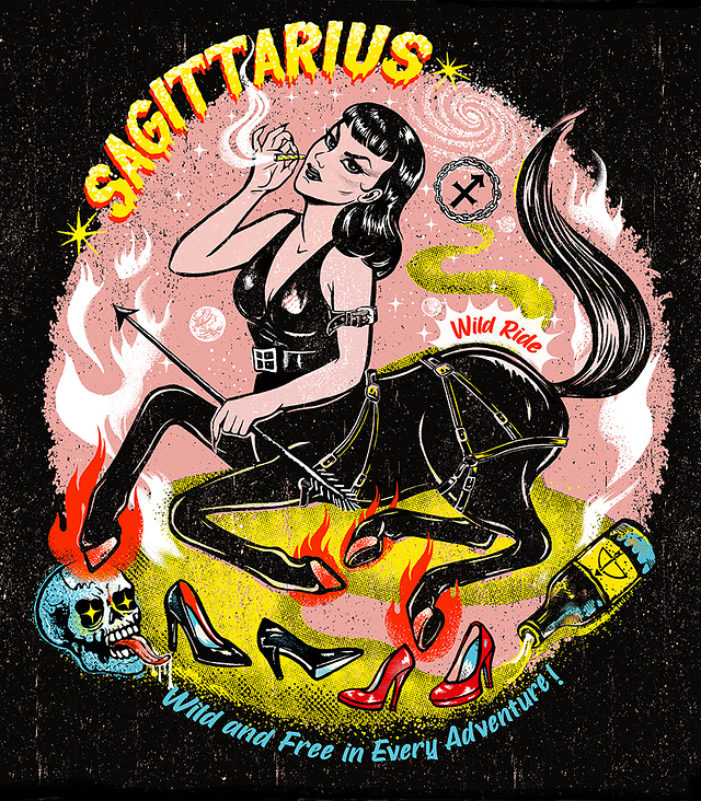 „Sagittarius“, Zodiac & Pin-up Girls illustration series, 2025, procreate + photoshop