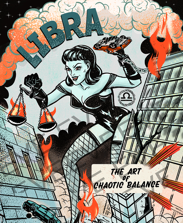 „Libra“, Zodiac & Pin-up Girls illustration series, 2024, procreate + photoshop