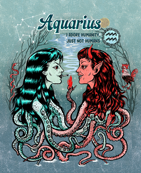 „Aquarius“, Zodiac & Pin-up Girls illustration series, 2024, procreate + photoshop