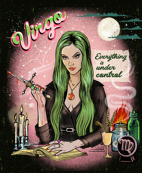 „Virgo“, Zodiac & Pin-up Girls illustration series, 2024, procreate + photoshop