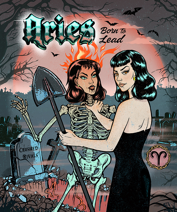 „Aries“, Zodiac & Pin-up Girls illustration series, 2024, procreate + photoshop