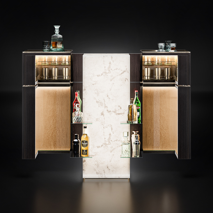 Produkt Rendering Art Deco Barschrank