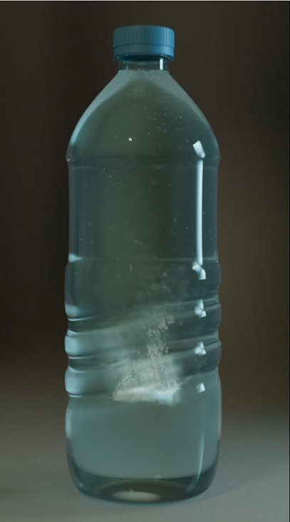 3d bottle fluid particles sim