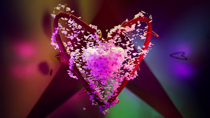 3d valentines heart animation & particle sim