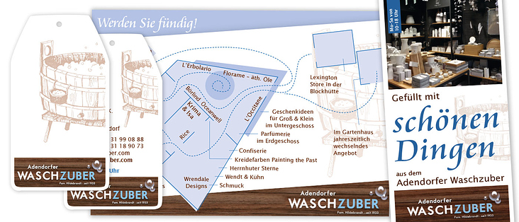 Flyer und Postkarten für einen Laden für Dinge, die das Leben schöner machen