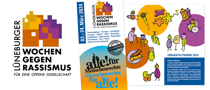 Logodesign, Flyergestaltung und Webdesign für die Lüneburger Wochen gegen Rassismus