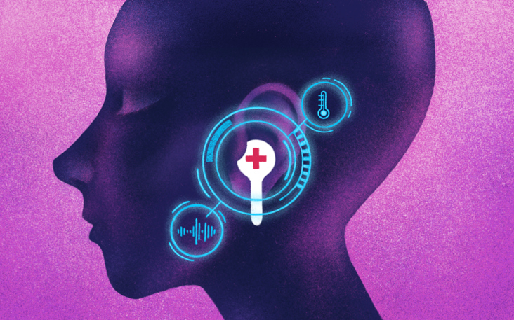 Illustrations—Apple Earbuds monitoring health data