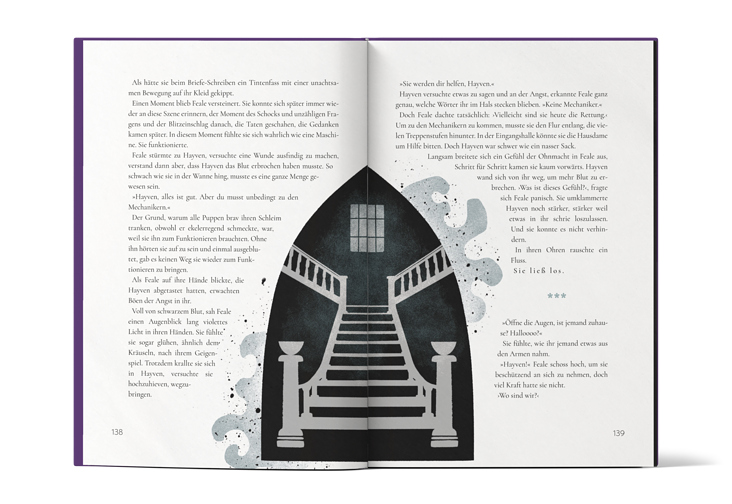 Doppelseitige Illustration mit Textumfluss