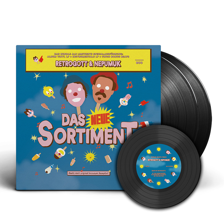 Sichtexot Records_Retrogott & Nepumuk „das neue Sortimente“ Konzept und Illustrationen für Schallplatten Hülle