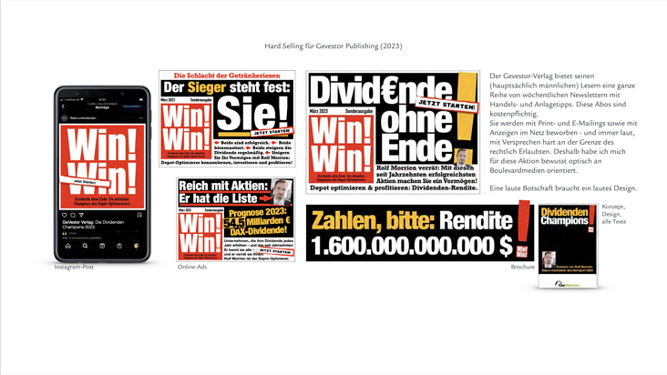 SocialMedia-Motive und Banner: Promotion eines „Reich-mit-Trading“ Angebots von Gevestor