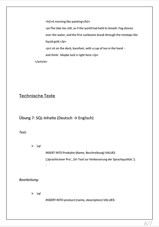 Technische Übersetzung – SQL-Befehl (D-EN)