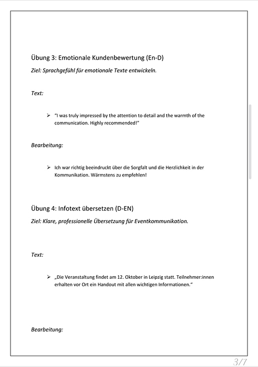 Alltagstextübersetzung – Bewertung (EN-D) & Infotext (D-EN)