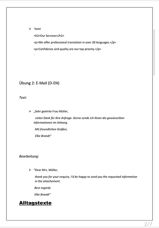 Formelle Übersetzung – Email (D-EN)