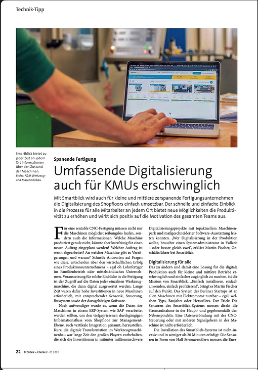 2022 03 01 Technik + Einkauf, S. 22f, Digitalisierung auch für KMUs erschwinglich