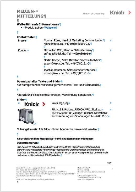 KNICK – Presseinfo