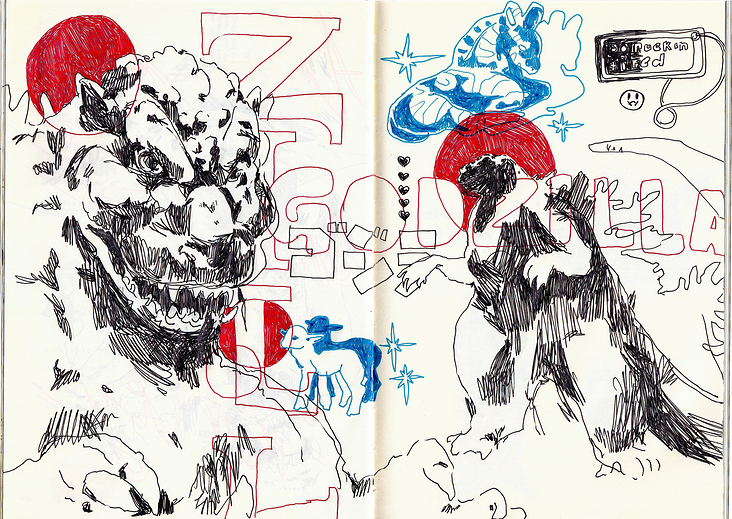 „Godzilla“   2024   Fineliner und Marker auf Papier   148mm x 210mm