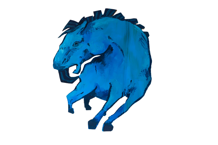 „Blaues Pferd“ 2025 Acrylfarbe auf Wellpappe 86mm x 78mm