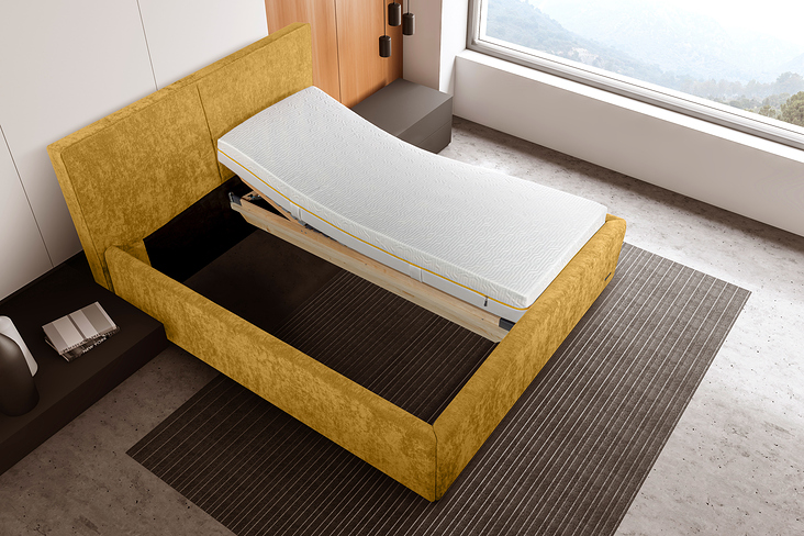 ELEMENTS  Polstergestellbett Bettkasten Funktion  Millieu Gelb