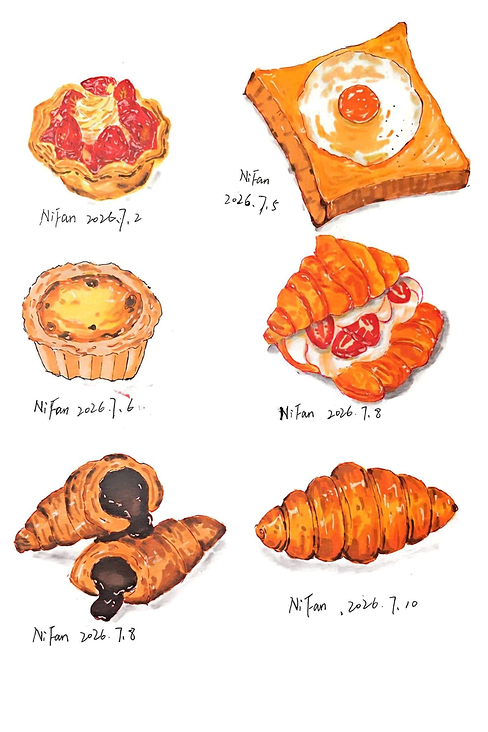 Illustration, Lebensmittelillustration, Dessert, Getränke, Handzeichnung, Alkoholmarker, Grußkarte, Print