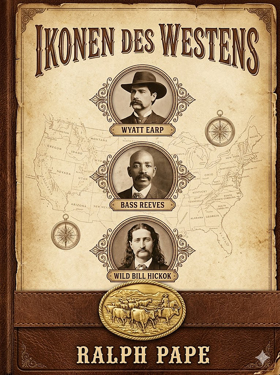 Projekt: „Ikonen des Westens“ – Cover-Design und Druckvorstufe für einen spannungsgeladenen Roman.  Umsetzung & Gestaltung